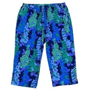 Bob Mackie Wearable Art Blue Green Floral Wisteria Floral Capri Pants Size XL
